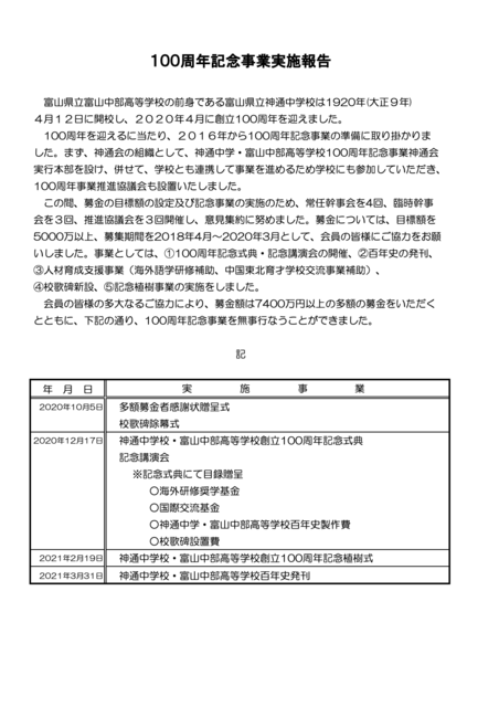 100周年記念事業実施報告